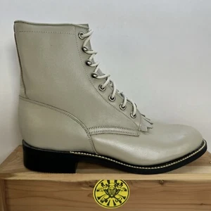 Justin Roper Boots Western Kiltie LaceUp White Leather Womens 5 1/2 B - Picture 1 of 9