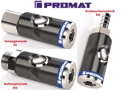 PROMAT/TW Druckluft Druckknopf Sicherheitskupplung DN 7,4 Aluminium IG AG Tülle