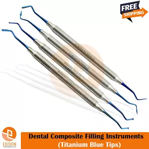 Instrumentos restauradores de relleno compuesto dental con puntas azules titanio 4 piezas - Imagen 1 de 5