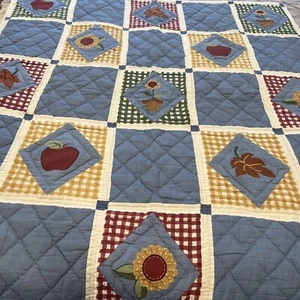 Patchwork Quilt Top Coverlet 50x59 Fall Accents Cottage Core Checkered Country - Picture 1 of 6