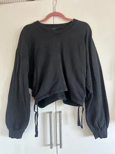 womens all saints black/ grey mira sweatshirt top ruched crop size large 22 14 - Picture 1 of 4