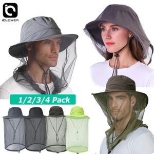 Unisex Mosquito Head Net Hat Bucket Sun Wide Brim Bug Cap Fishing Outdoor Hiking - Picture 1 of 30