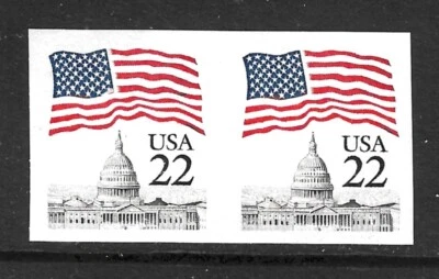 US 22c Imperforate Pair Printers Waste VF Mint Never Hinged - Image 1 of 2