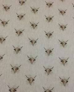 Chatham Glyn Highland Cow ,Linen Look Fabric for Curtain/ Upholstery/Cushions - Picture 1 of 5