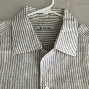 Loro Piana Linen Flax Federico Shirt Mens Large Beige Striped Short Sleeve - Picture 1 of 9