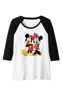 Disney Mickey & Minnie Baseball Tee 3/4 Length Sleeve Shirt Black & White New - Picture 1 of 7
