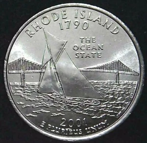 2001-D 25C State Quarter Rhode Island BU CN CLAD 21uc0924-2 - Picture 1 of 2