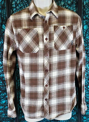 VTG RUSTY MENS LONG SLEEVE BUTTON FLANNEL SHIRT Y2K GRUNGE SZ. S BROWN PLAID - Image 1 of 4