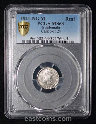 PCGS MS63 1821 NG M Guatemala silver 1/2 Real, blast white mirror surface - Image 1 of 4