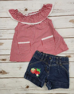 Y2K Vintage Gymboree Strawberry Farm Line - Conjunto 3T - Top y Pantalones Cortos de Guinga Foto 1 de 4