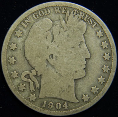 1904-O BARBER SILVER HALF DOLLAR. GRADES AT G+, ORIGINAL SURFACES, NO PROBLEMS - Image 1 of 2