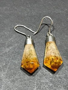 CITRINE CRYSTAL TEARDROP EARRINGS TESTED ALL SILVER - Picture 1 of 6