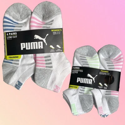 Puma Colores Surtidos Malla Ventilación Deporte Cojín Corte Bajo Calcetines de Entrenamiento-6Pk Foto 1 de 3