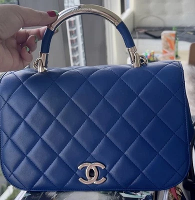 Chanel Carry Chic Flap Bag Quilted Lambskin Small - Blue - Great Condition - Image 1 of 4