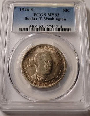 1946-S Silver Booker T. Washington Commemorative Half Dollar PCGS MS 63 - Image 1 of 4