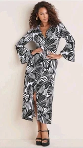 Venus schwarz-weißes Maxikleid mit Glockenärmeln, Knopfleiste Strand Cover Up, M - Bild 1 von 8