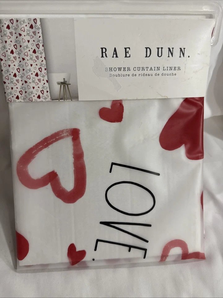 Revestimiento de cortina de ducha Rae Dunn Hearts Love día de San Valentín rojo negro NUEVO Foto 1 de 1