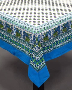 Indian Print Square Cotton Tablecloth 60" x 60" Cerulean Blue - Bild 1 von 4