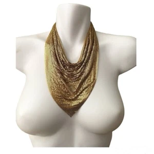 Vintage Rau Klikit Bib Scarf Collar Chain Mesh Metal Necklace Gold Glam Disco - Picture 1 of 9