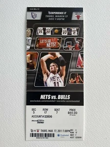 Boleto de los Chicago Bulls at New Jersey Nets 2011 17/03/11 - Imagen 1 de 1