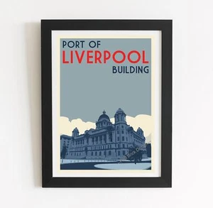 Port of Liverpool Building, Three Graces, Liverpool - Retro art print poster - Picture 1 of 3
