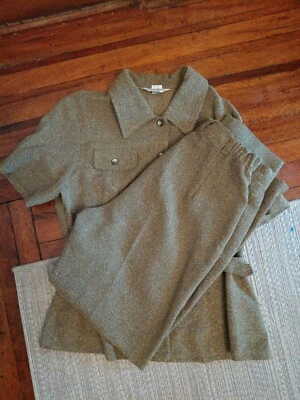 70s Vintage Pantsuit, Sharon Young Black And Tan Size 12 Shirt And pants  - Image 1 of 4