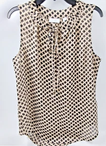 New York & Co Ladies Womens Brown Black  Print Sleeveless Tie Collar Blouse Sz S - Picture 1 of 6