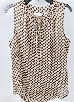 Blusa New York & Co Damas Mujeres Marrón Negro Estampado Sin Mangas Cuello Corbata Talla S Foto 1 de 4