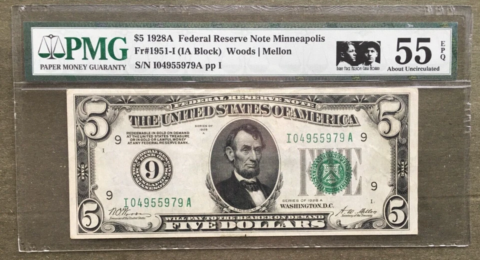 1928A $5 FRN  MINNEAPOLIS [] Baby Face Nelson Cash Hoard [] PMG 55 EPQ - Image 1 of 3