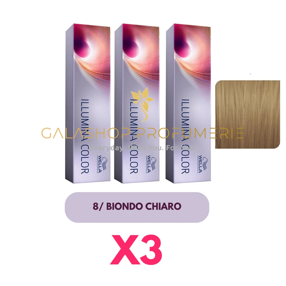 X3 Wella Illumina Color 8 Blonde Light Color No Ammonia Hair Dye 3PZ - Image 1 of 1