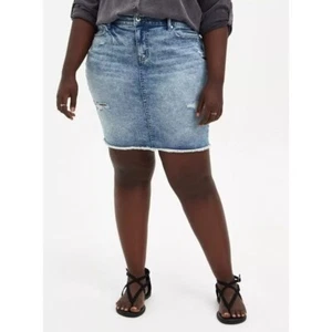 Torrid Skirt Womens 10 Burnout Blue Jean Denim Fray Hem Pencil Distressed Mini - Picture 1 of 13