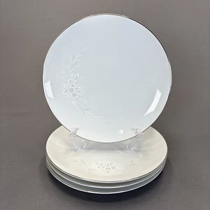 Sango Cantata 6202 Salad Plates 7 5/8" Set of 4 Platinum Trim White Floral - Picture 1 of 9