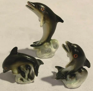 BONE CHINA 3 PIECE MINIATURE DOLPHIN/PORPOISE FIGURINE SET NEW - Picture 1 of 10