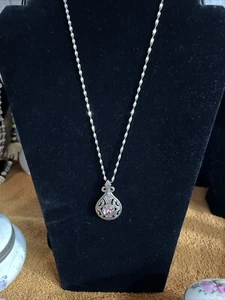 Vintage Silver Tone Chain with Pink Teardrop Pendant L 10” - Picture 1 of 6