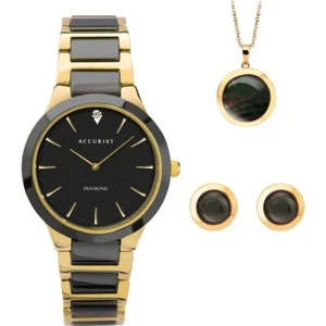 Accurist Women's Quartz Two Tone Black & Gold Strap Gift Set Watch 8378G - Picture 1 of 4