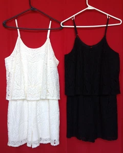 Mossimo Size S Lot of 2 ~ Black & Ivory Lace Romper Shorts ~ Opaque Lining - Picture 1 of 21