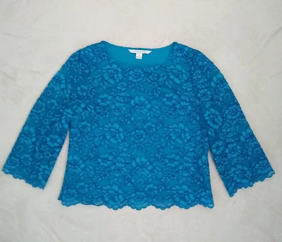 Diane Von Furstenberg DVF Krishna Lace Top Size 10 Turquoise Blue Scallop Lined - Image 1 of 4