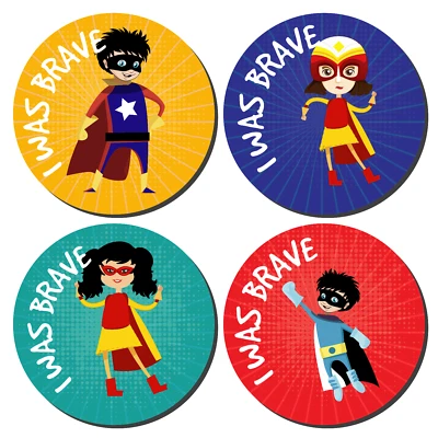 STICKER TIME 144 I Was Brave Stickers Super Hero Bravery Award kids nurses doctors schools
