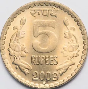 India 5 rupees 2009 Mumbai mint UNC (#6088) - Picture 1 of 2