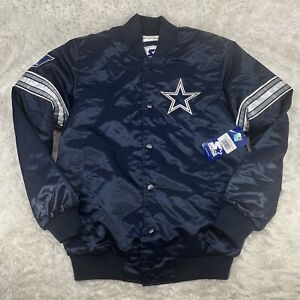 Dallas Cowboys Starter Satin Bomber Blue Jacket New Mens Size Médium M
