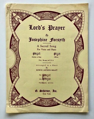Lord's Prayer Soprano Alto Duet Forsyth 1929 Sheet Music Piano Religious Sacred - Image 1 of 3