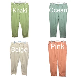 NEW George Women's Plus Size Cotton Elasticated Trousers Khaki Pink Ocean Blue - Picture 1 of 33