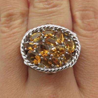 FADI 925 Sterling Silver Real Oval-Cut Citrine Cluster Ring Size 7.25 - Image 1 of 4