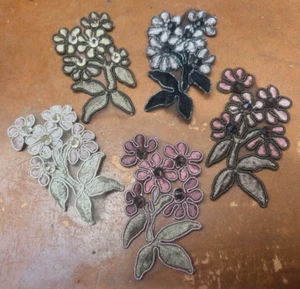 appliques embroidered flowers 3.75x3" beads soutache 1pc - Picture 1 of 17