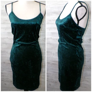 Mini abito da sole Y2k verde smeraldo M velluto schiacciato made USA strega grunge - Foto 1 di 6