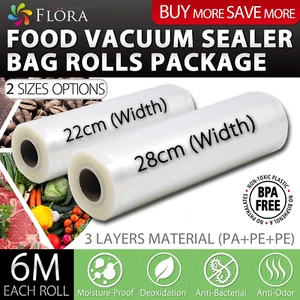 Flora Food Vacuum Sealer Bag Roll Storage Saver Seal rolls 6M 22cm or 28cm - Picture 1 of 8