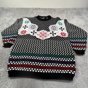 Suéter Vintage Diseño Personalizado Mujer Grande Negro Blanco Rojo Navidad Copos de Nieve - Imagen 1 de 15