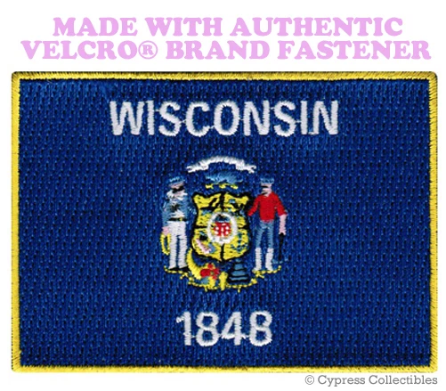 VELCRO INC. WISCONSIN STATE FLAG PATCH EMBROIDERED SYMBOL APPLIQUE w/ VELCRO® Brand Fastener