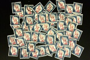 Postage Stamps For Crafting: 1950s 8c Statue of Liberty; Blue/Red; 50 Pieces