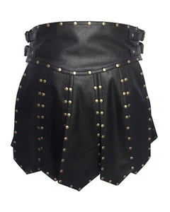 Men Gladiator Costume Kilt Sexy Real Black Cow Leather Heavy Duty LARP - Picture 1 of 6